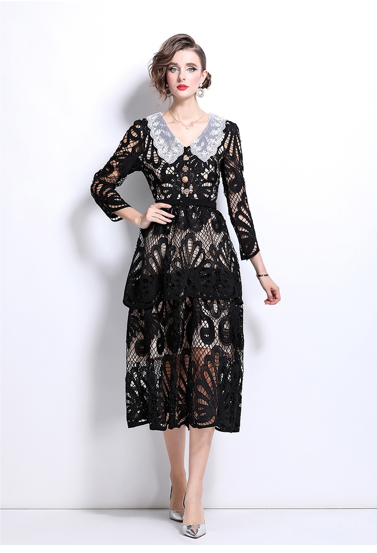 Embroidered France style long dress slim dress