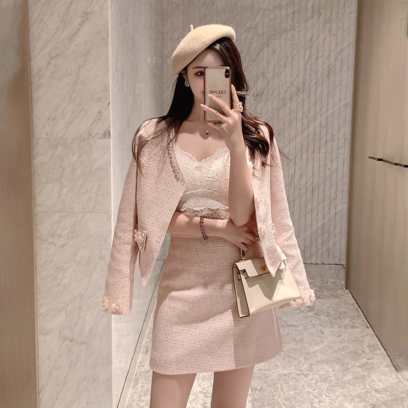 V-neck splice skirt temperament France style jacket