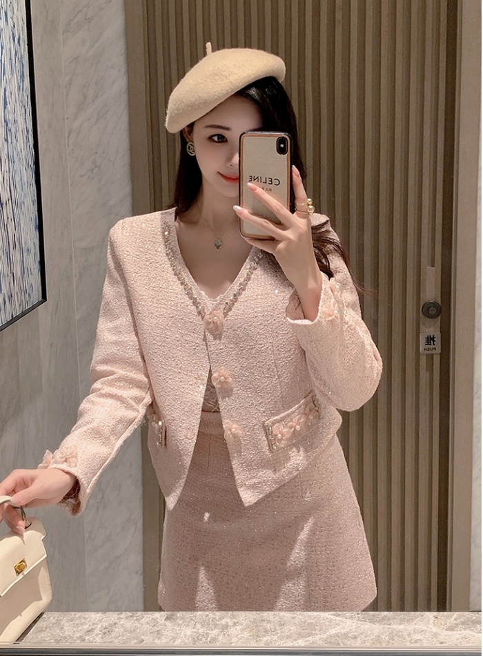 V-neck splice skirt temperament France style jacket