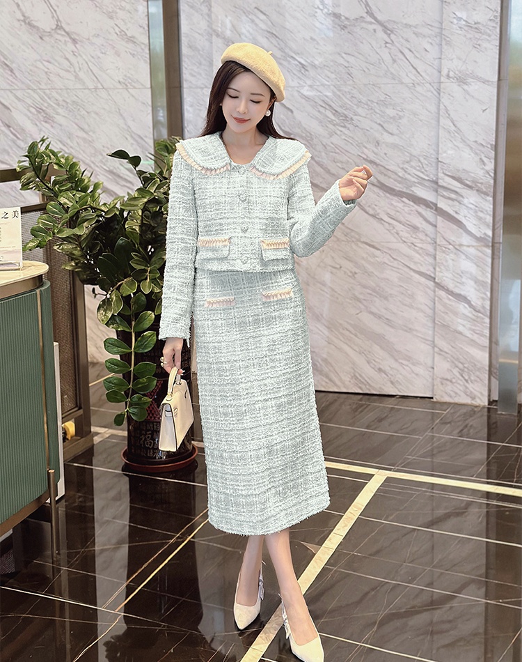 Autumn and winter elegant skirt lapel jacket 2pcs set