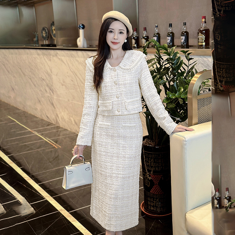 Autumn and winter elegant skirt lapel jacket 2pcs set