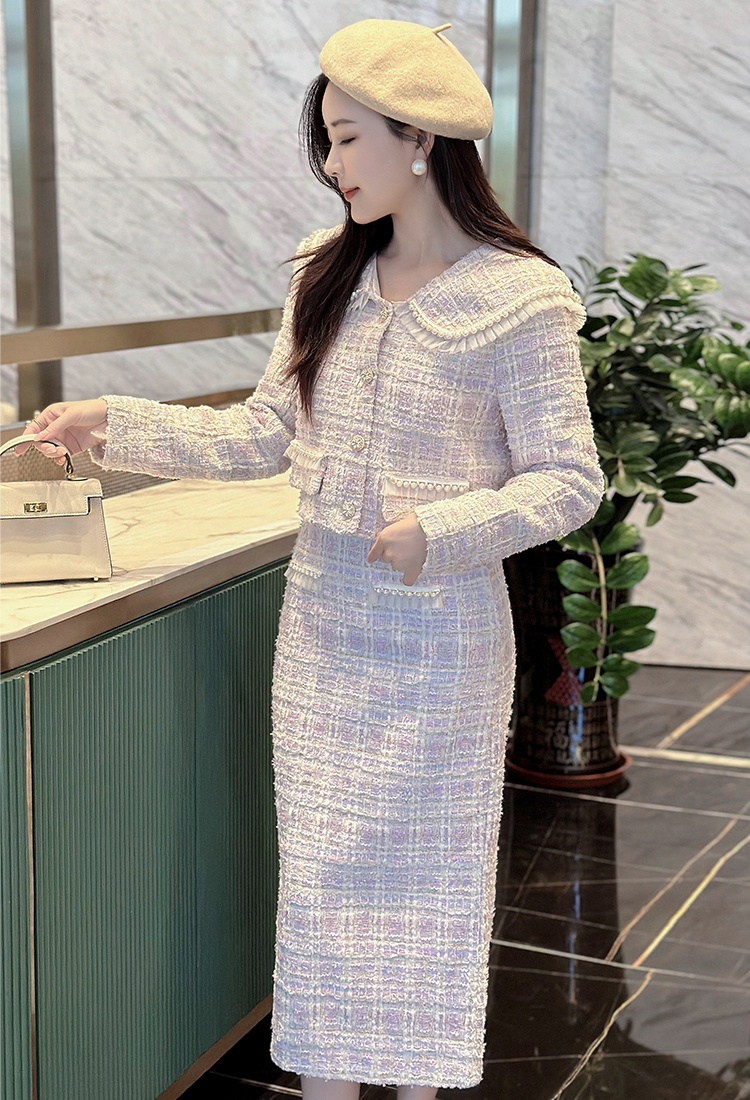 Autumn and winter elegant skirt lapel jacket 2pcs set