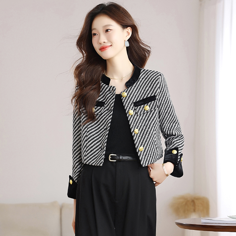 Autumn stripe coat temperament short tops for women