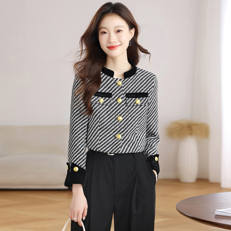 Autumn stripe coat temperament short tops for women