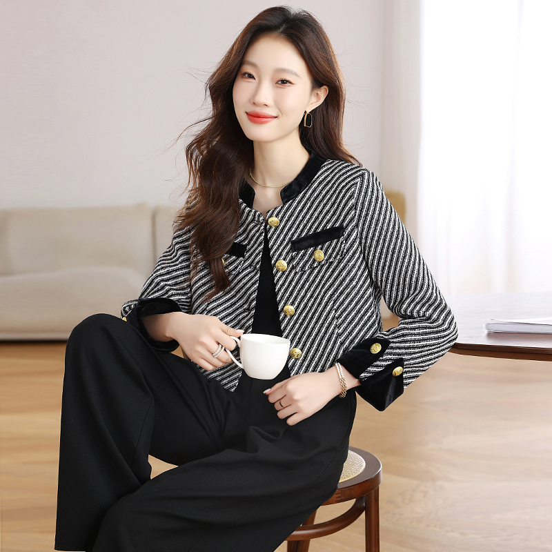 Autumn stripe coat temperament short tops for women