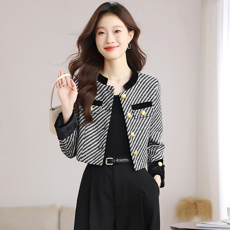 Autumn stripe coat temperament short tops for women