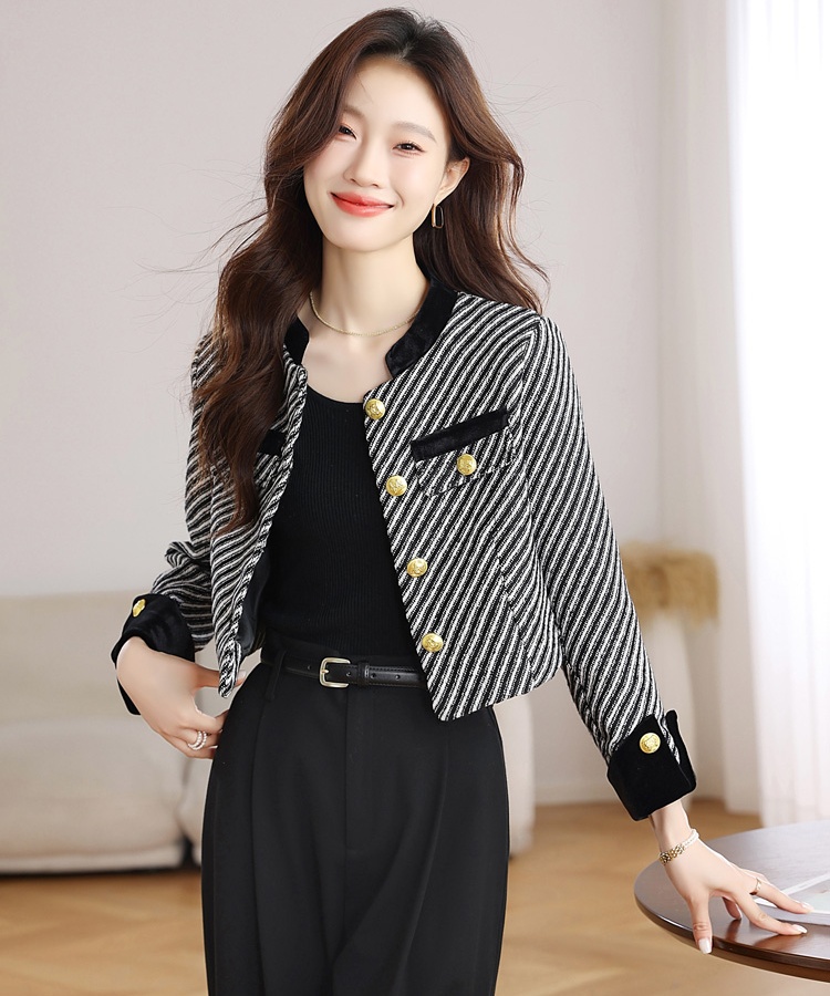 Autumn stripe coat temperament short tops for women