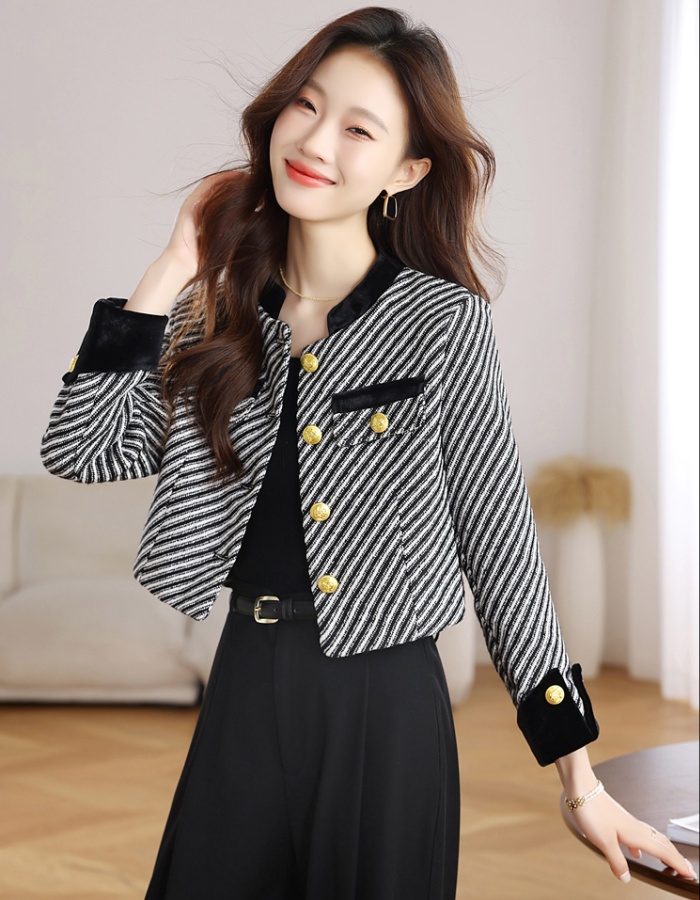 Autumn stripe coat temperament short tops for women