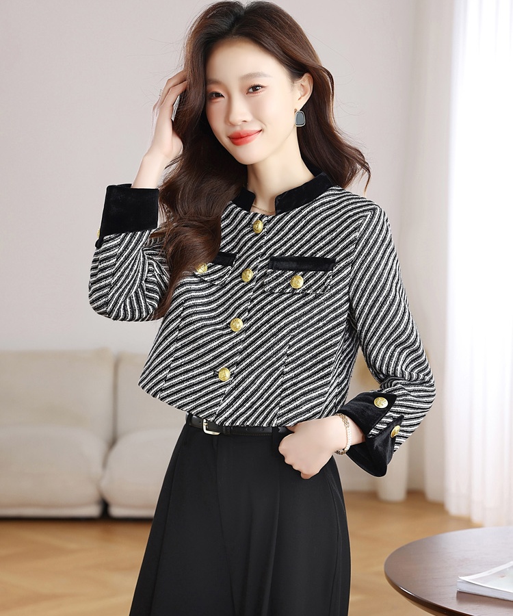 Autumn stripe coat temperament short tops for women