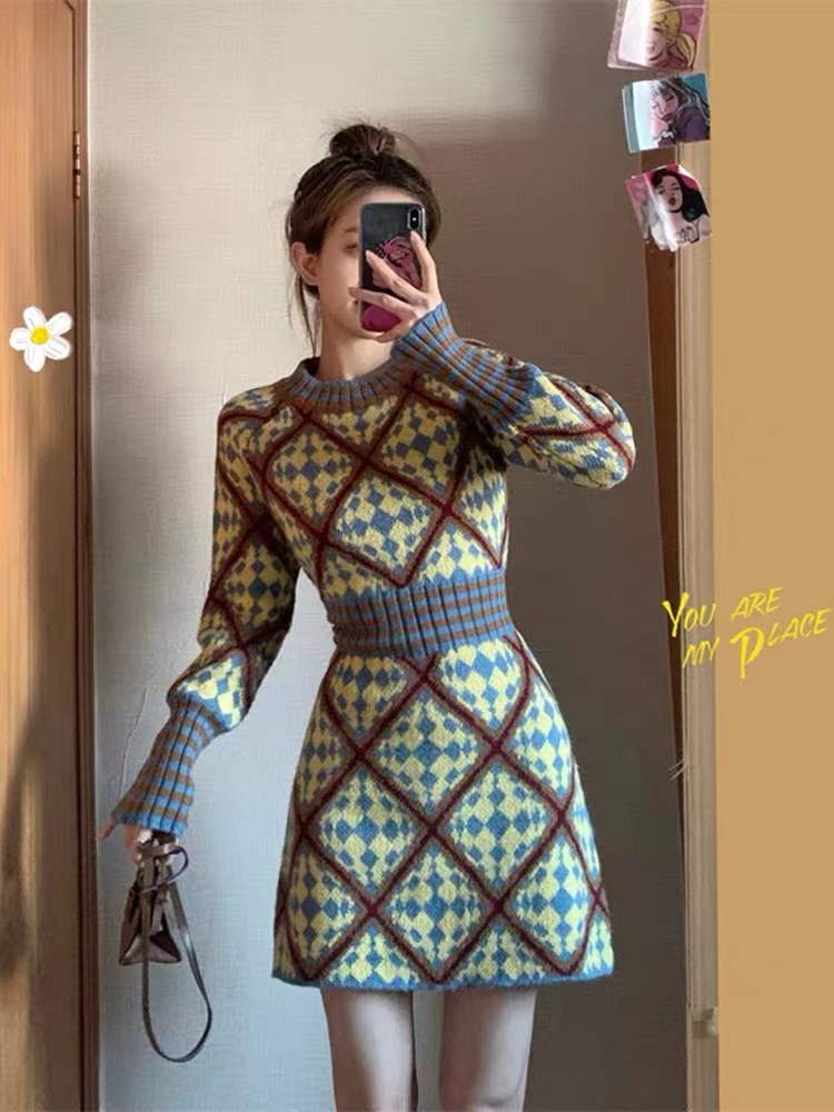 Knitted autumn and winter bottoming dress for women