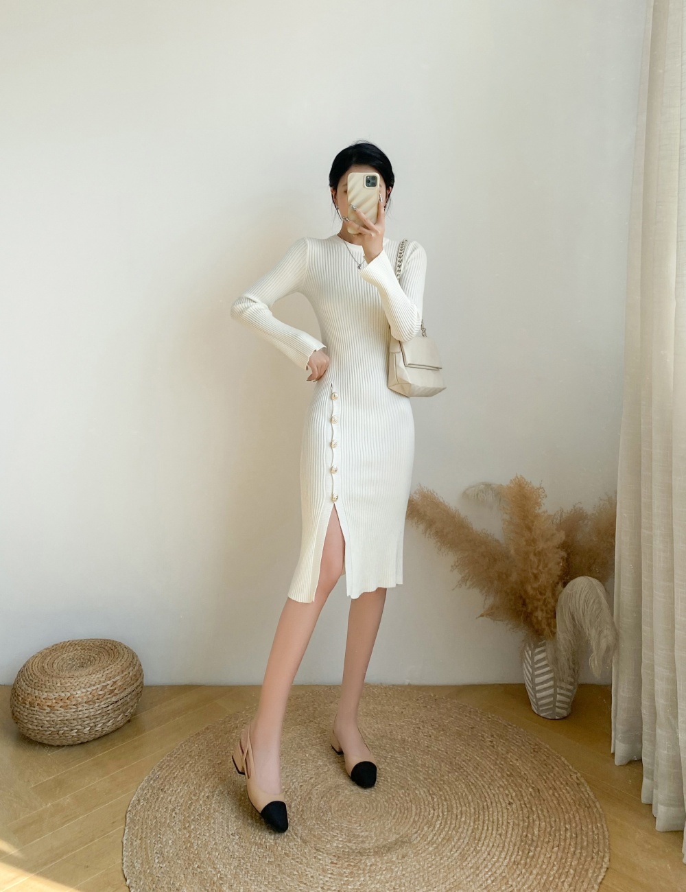 Slim Korean style sweater dress long dress for women