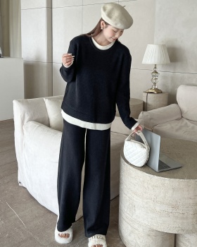 Korean style sweater loose wide leg pants 2pcs set