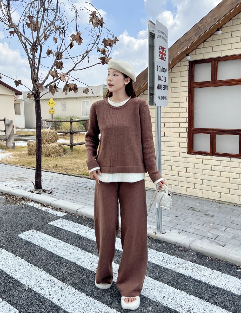 Korean style sweater loose wide leg pants 2pcs set