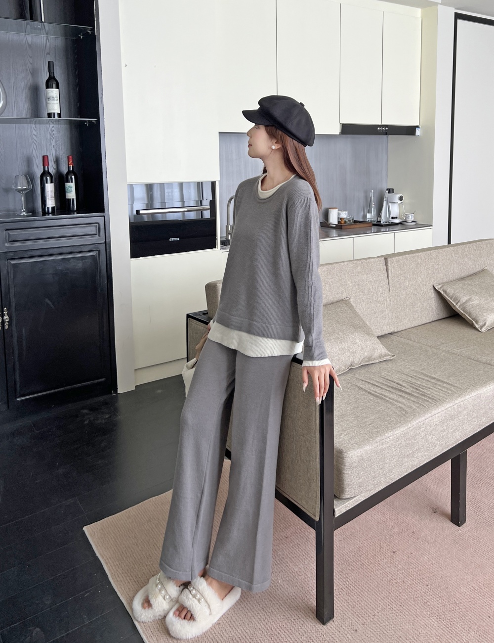 Korean style sweater loose wide leg pants 2pcs set