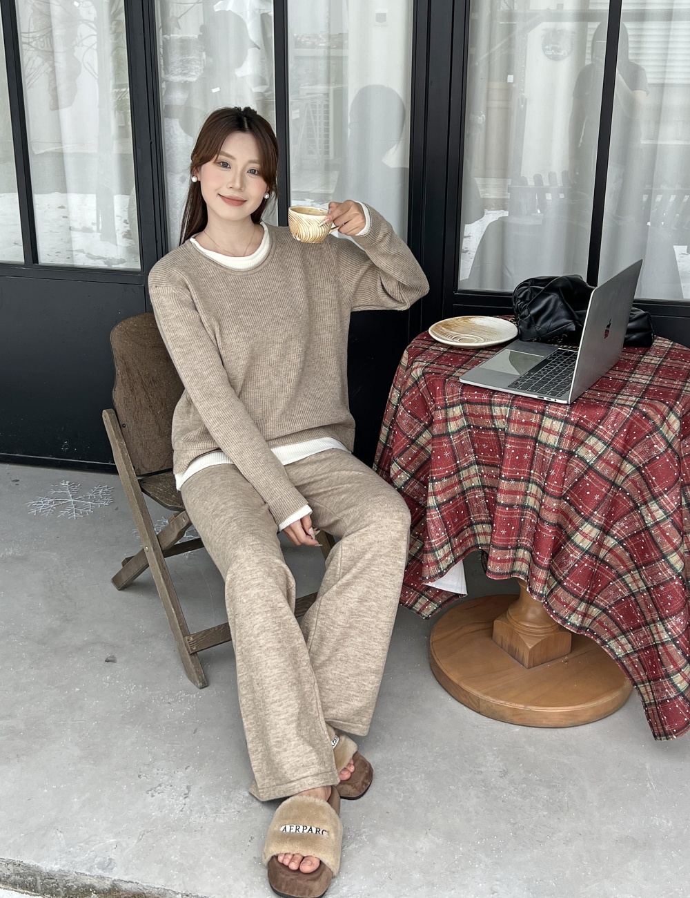 Korean style sweater loose wide leg pants 2pcs set