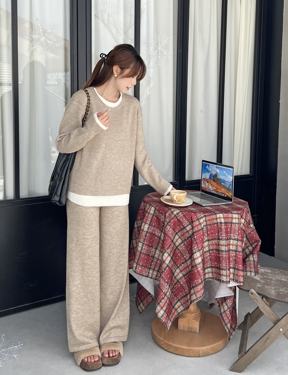 Korean style sweater loose wide leg pants 2pcs set