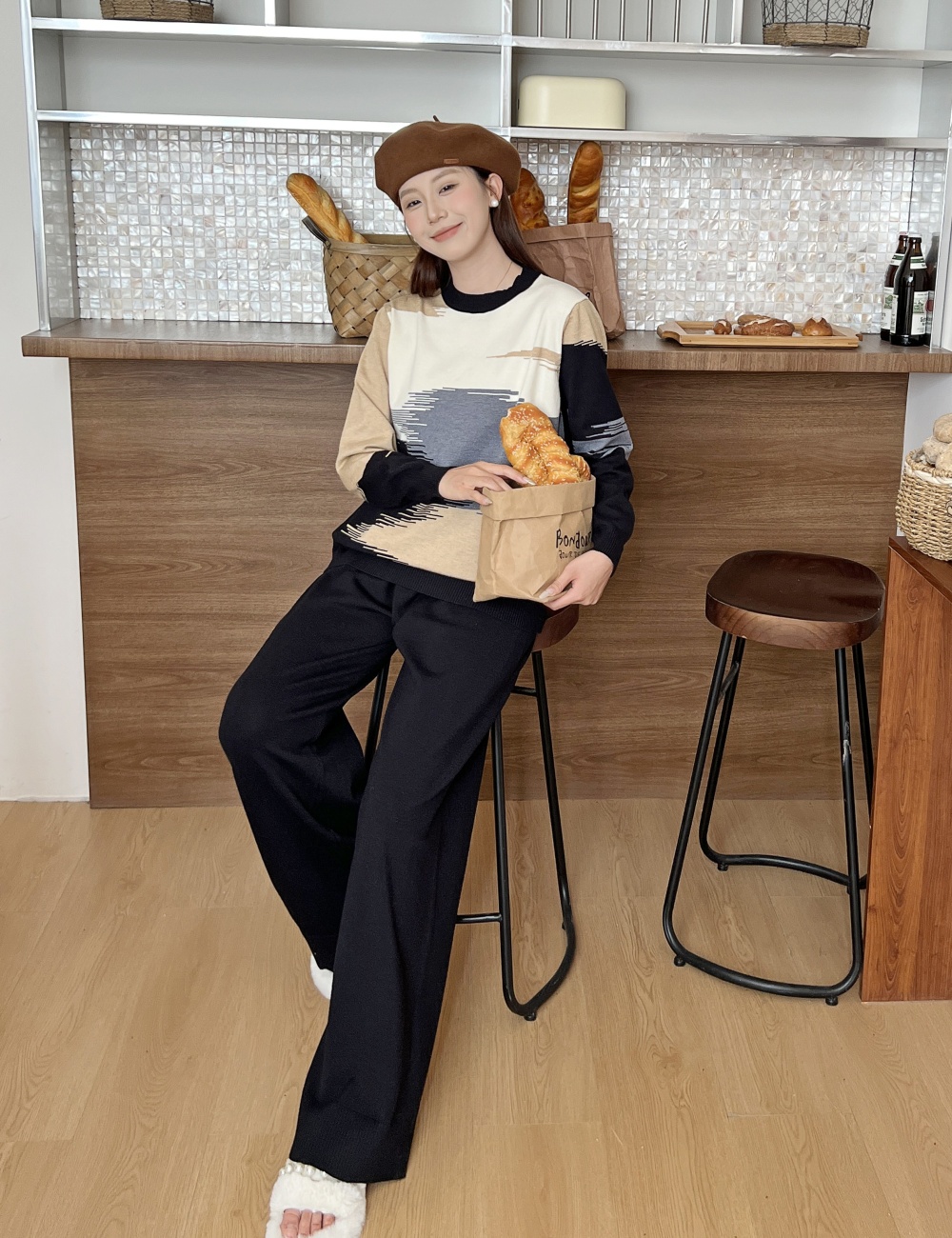 Autumn and winter loose wide leg pants 2pcs set