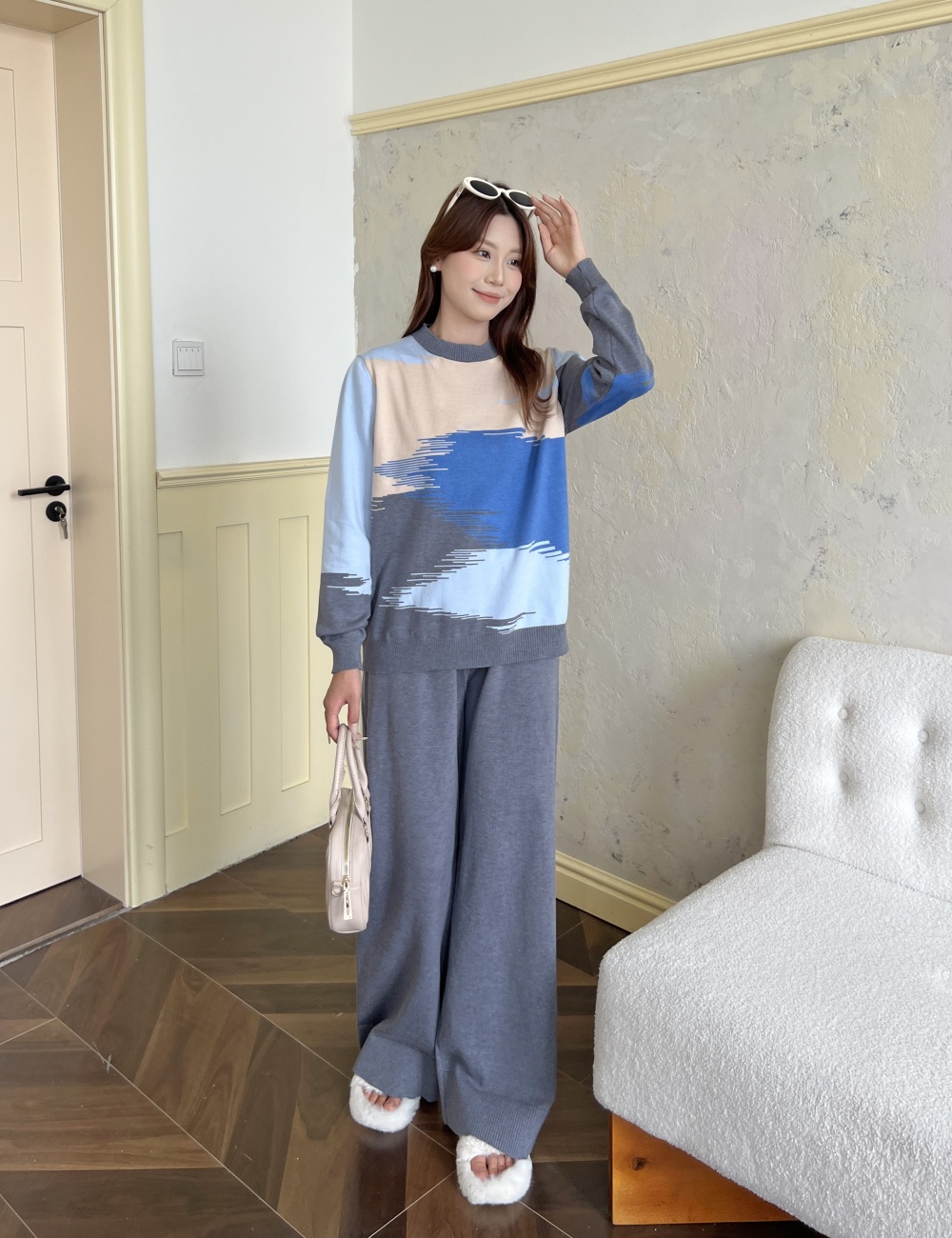 Autumn and winter loose wide leg pants 2pcs set