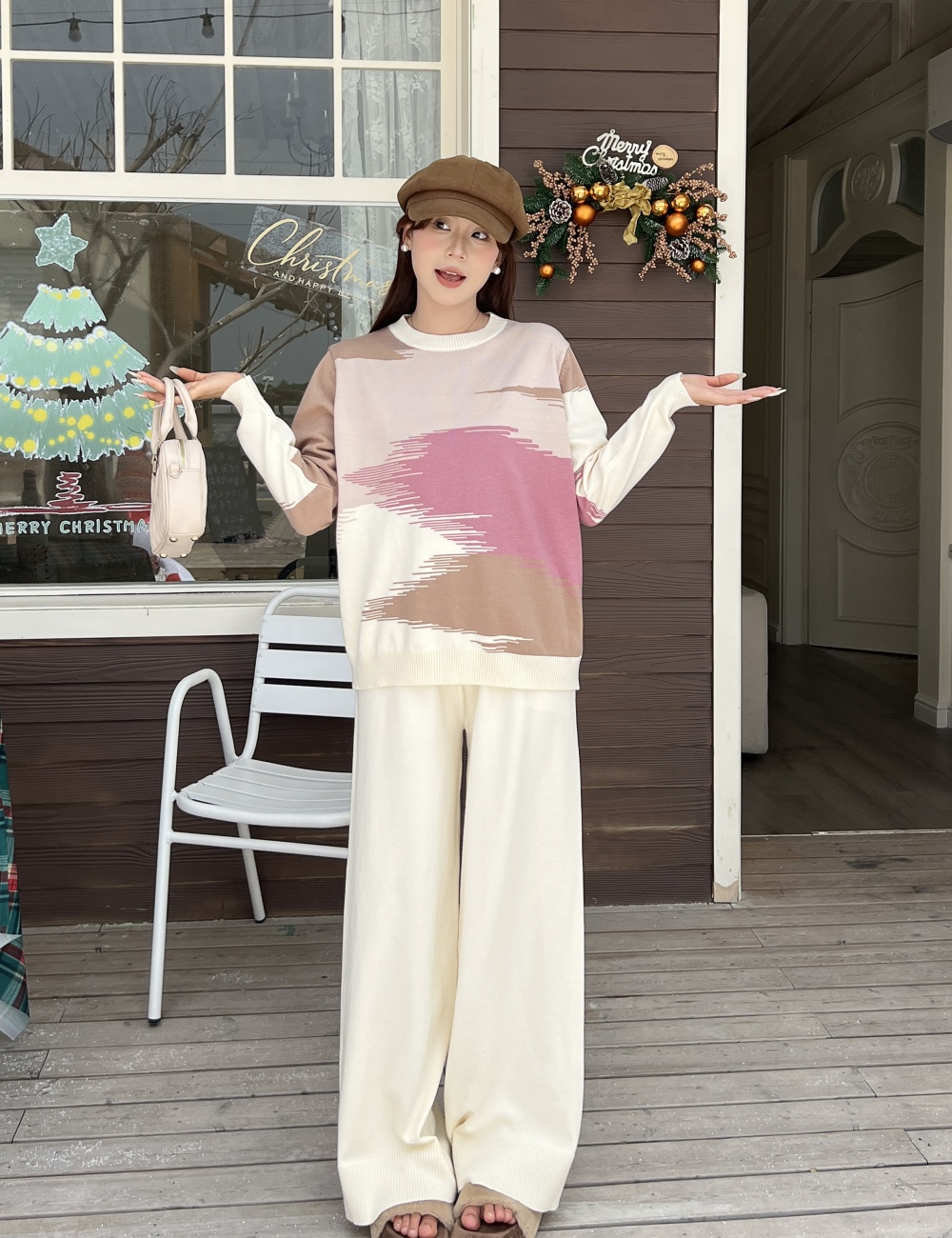 Autumn and winter loose wide leg pants 2pcs set