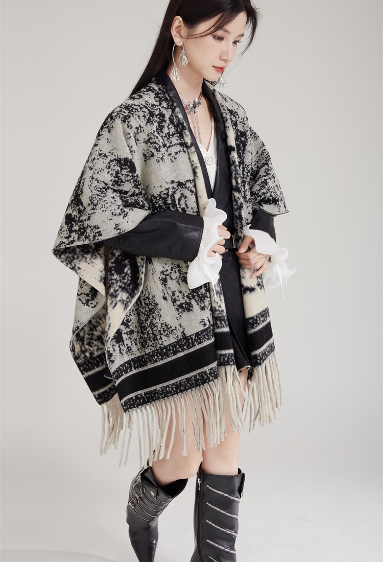 Collocation light luxury cloak ink shawl for women