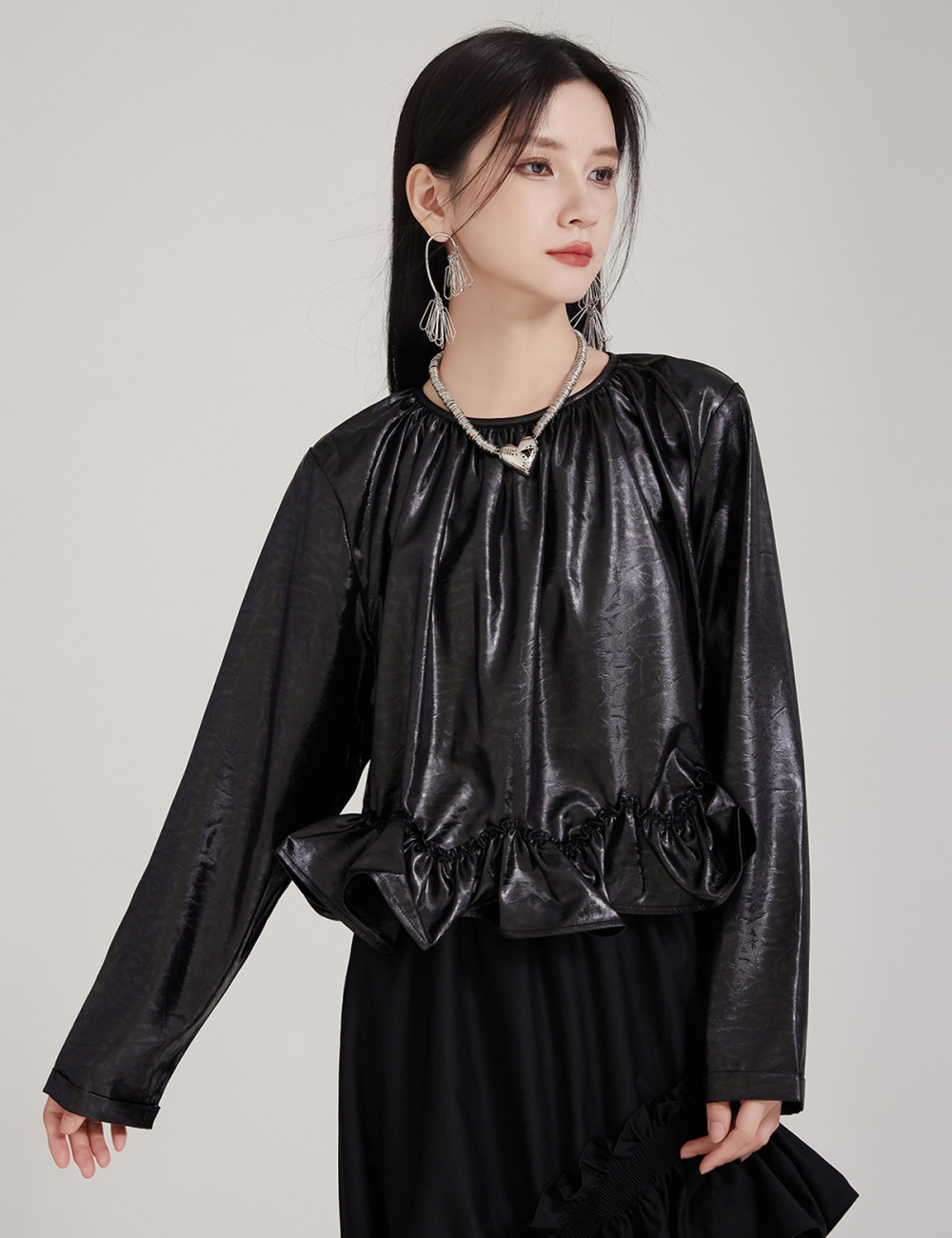 Autumn and winter leather coat cortical tops