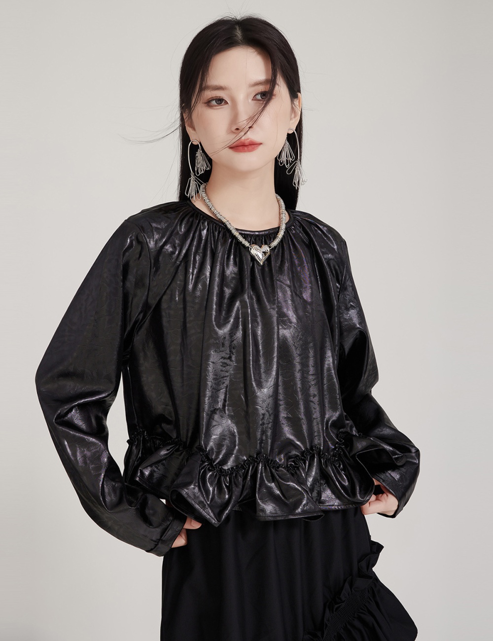 Autumn and winter leather coat cortical tops