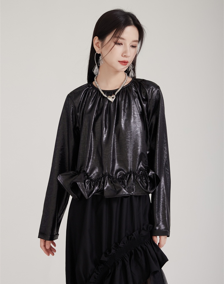 Autumn and winter leather coat cortical tops