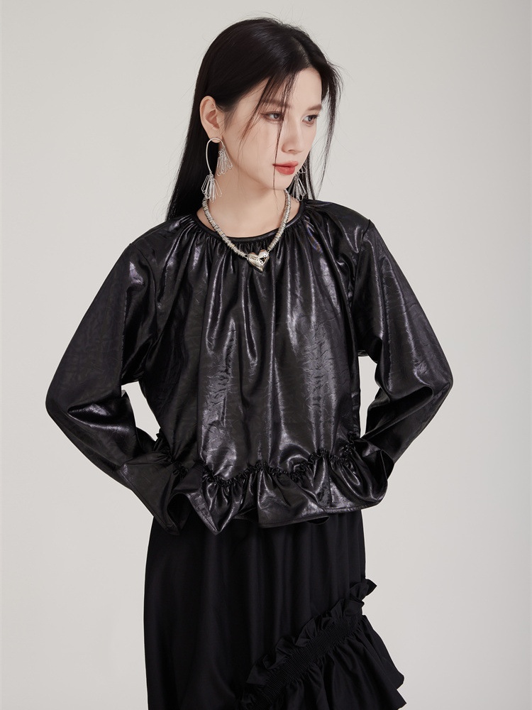 Autumn and winter leather coat cortical tops