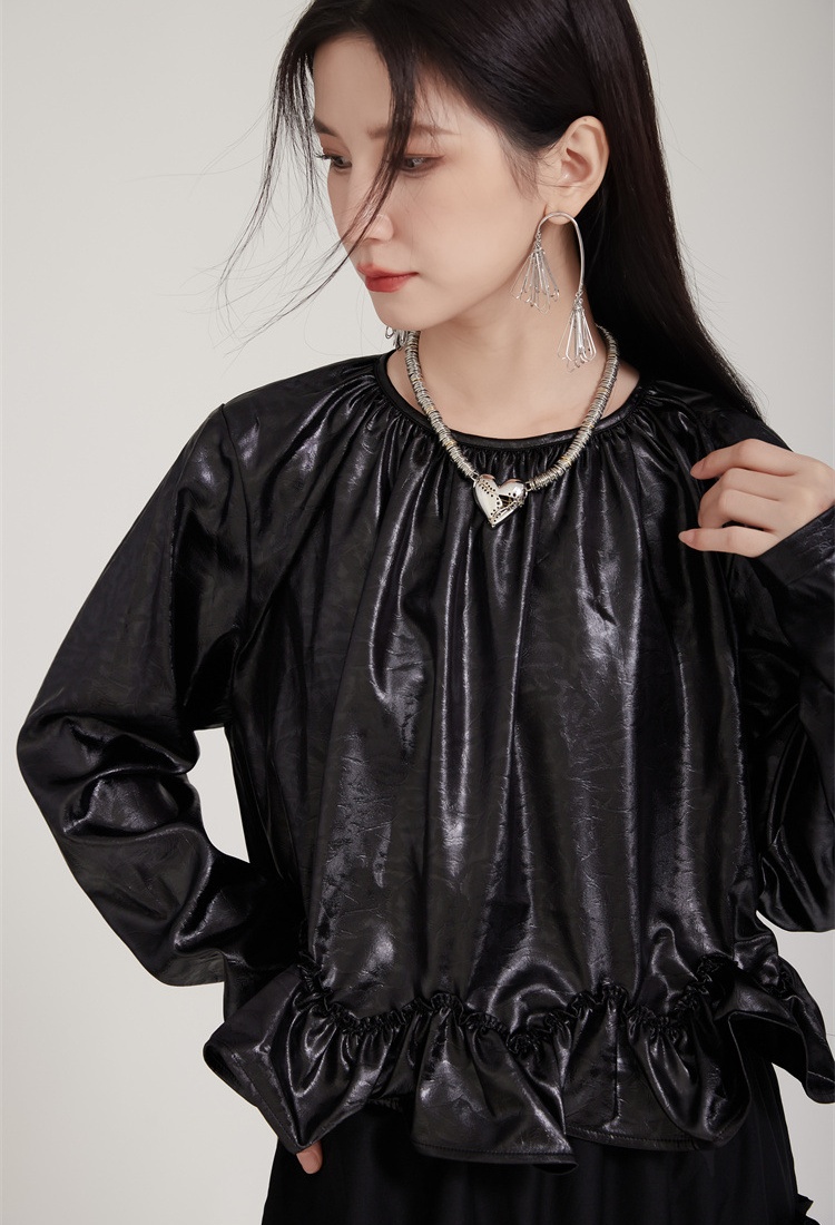 Autumn and winter leather coat cortical tops