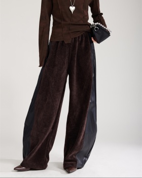 Thick sueding sweatpants plus velvet wide leg pants