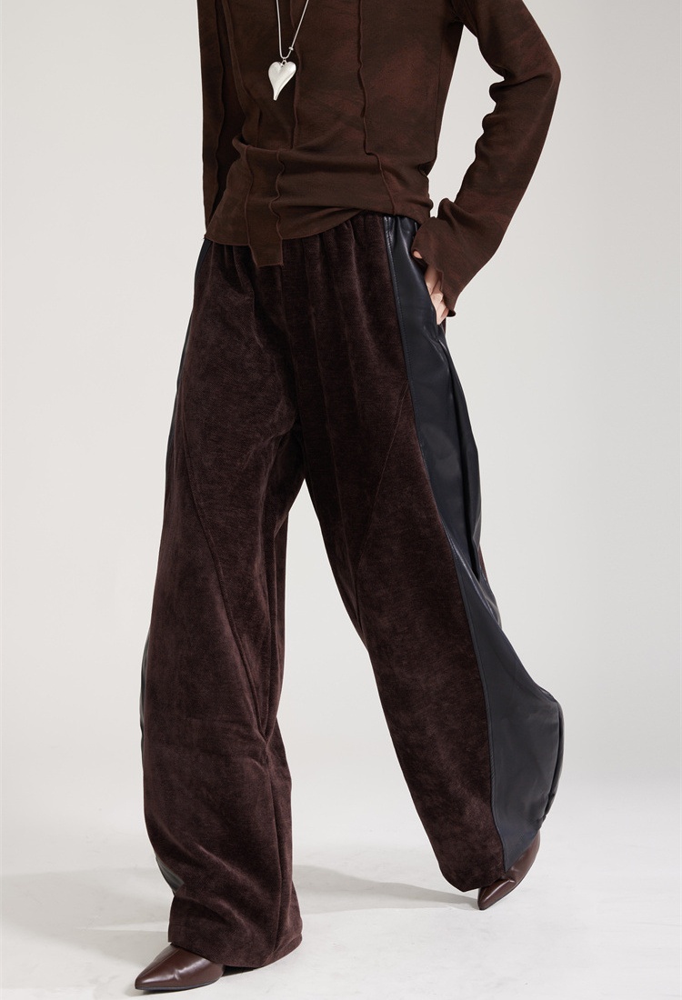 Thick sueding sweatpants plus velvet wide leg pants