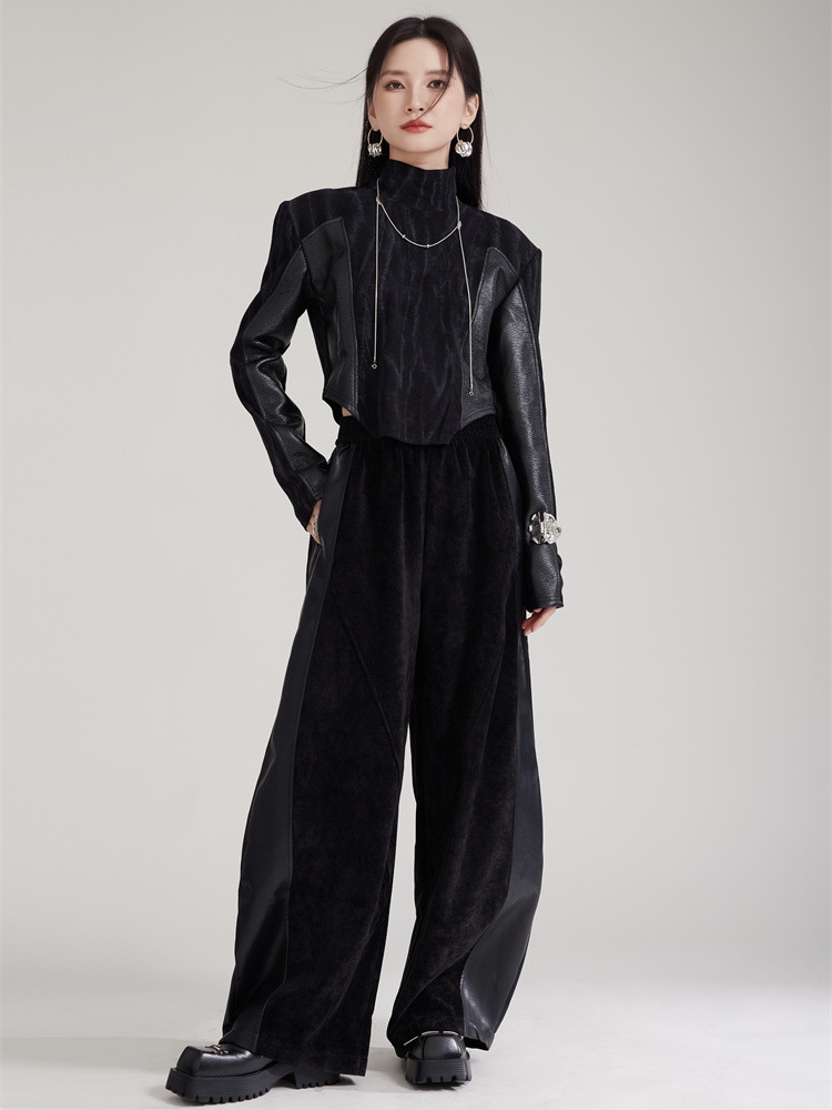 Thick sueding sweatpants plus velvet wide leg pants