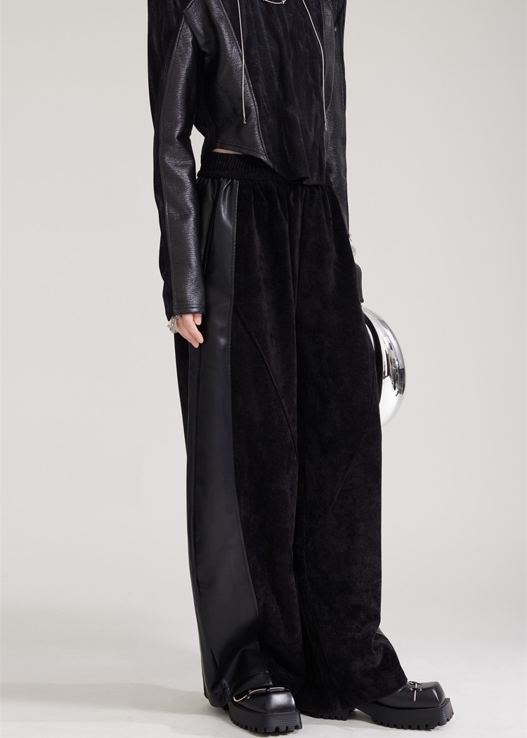 Thick sueding sweatpants plus velvet wide leg pants