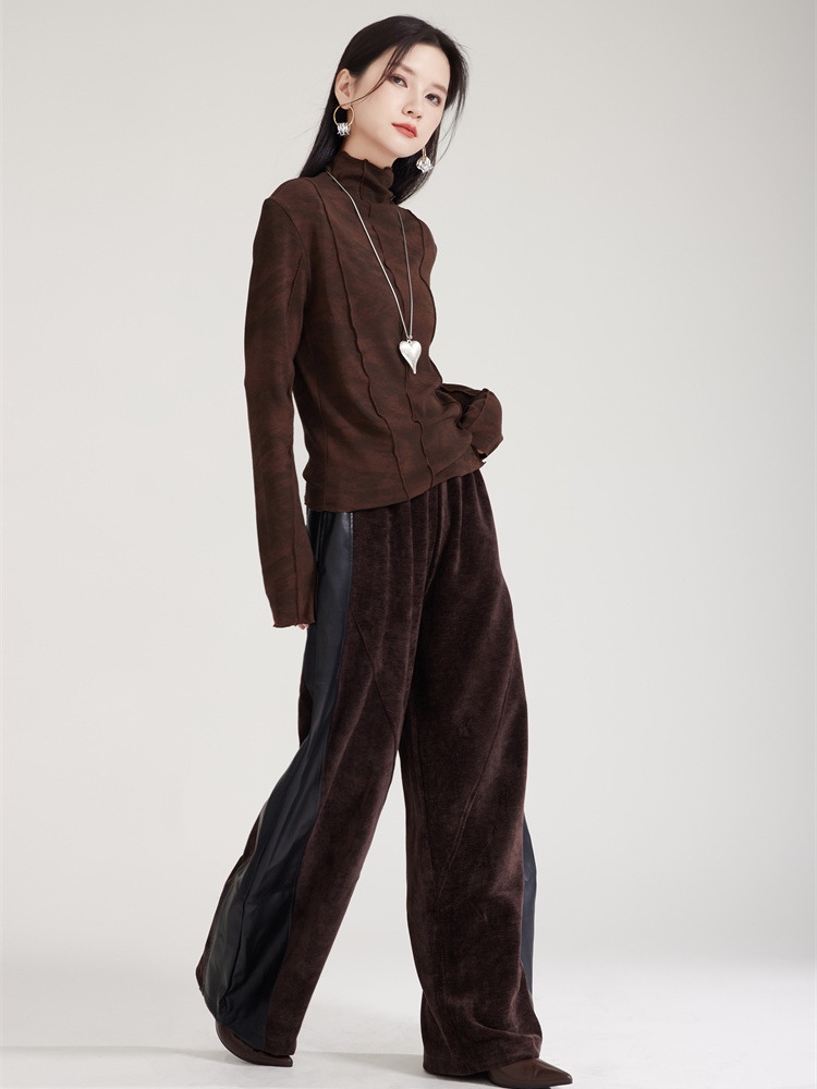 Thick sueding sweatpants plus velvet wide leg pants