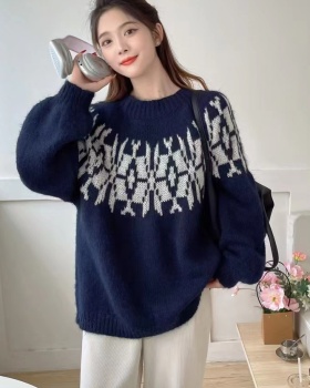 Loose lantern sleeve lazy sweater cashmere retro tops