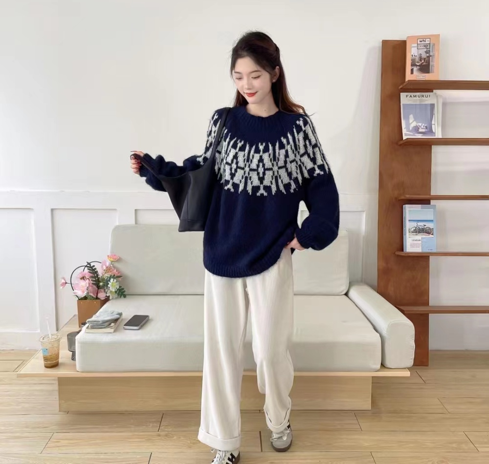 Loose lantern sleeve lazy sweater cashmere retro tops