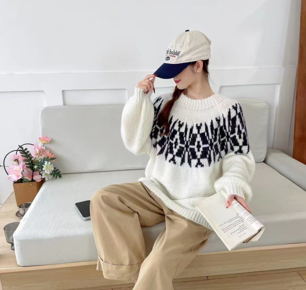 Loose lantern sleeve lazy sweater cashmere retro tops