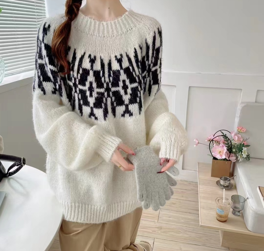 Loose lantern sleeve lazy sweater cashmere retro tops