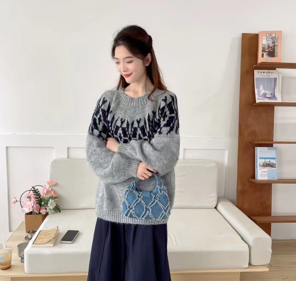 Loose lantern sleeve lazy sweater cashmere retro tops