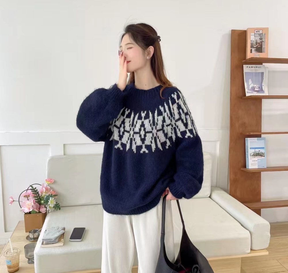 Loose lantern sleeve lazy sweater cashmere retro tops