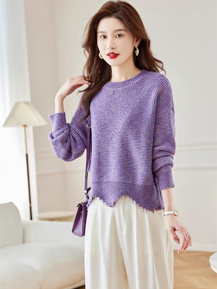 Low round neck sweater bottoming shirt for women