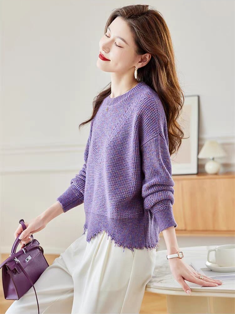 Low round neck sweater bottoming shirt for women