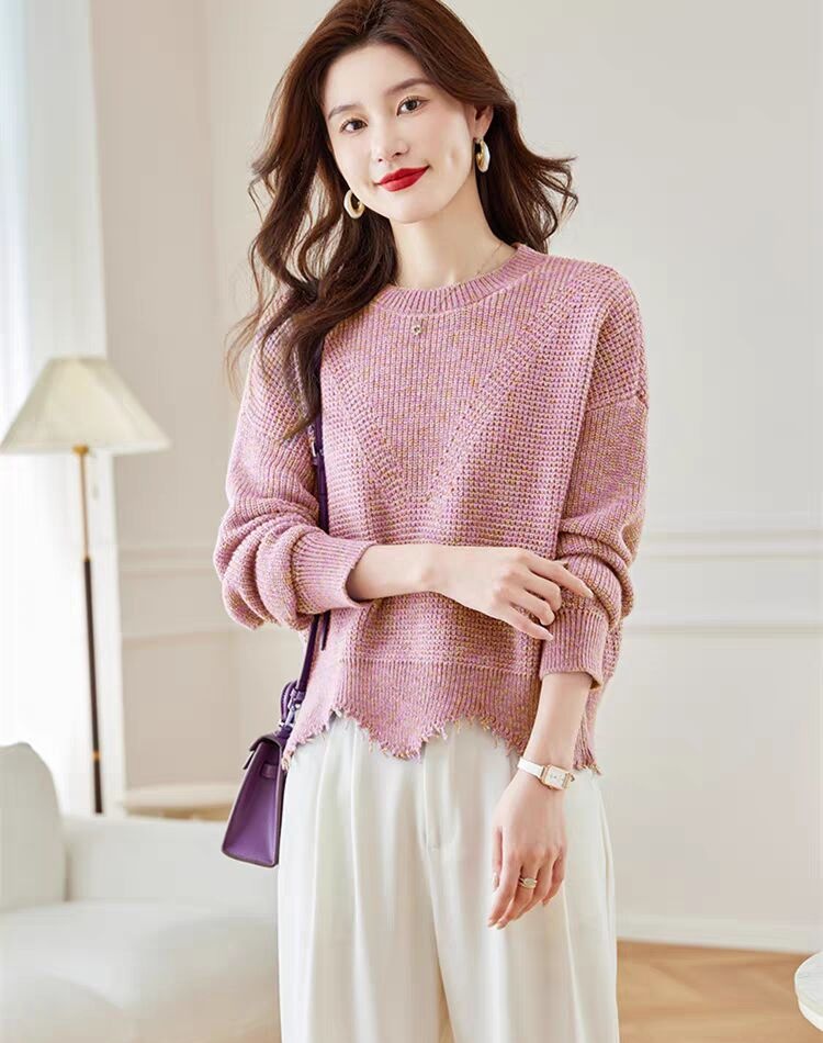 Low round neck sweater bottoming shirt for women