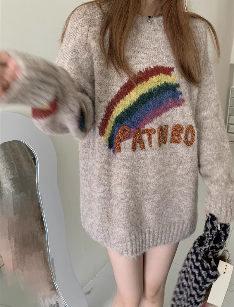 Retro knitted tops American style letters sweater for women