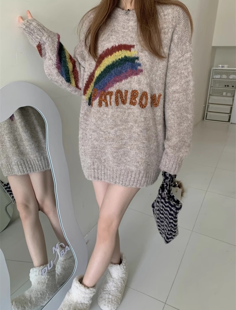 Retro knitted tops American style letters sweater for women