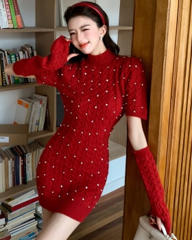 Slim wear T-back rhinestone christmas dress for women