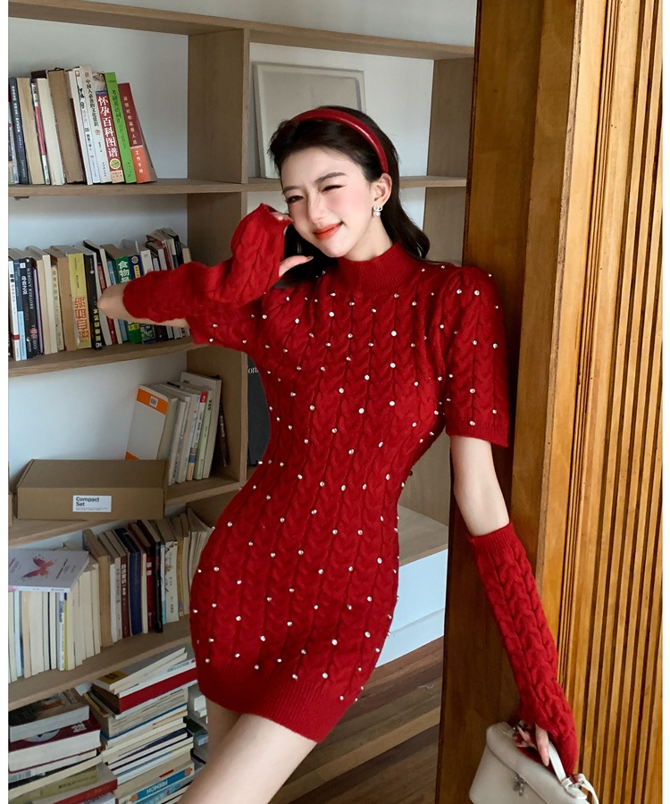 Slim wear T-back rhinestone christmas dress for women