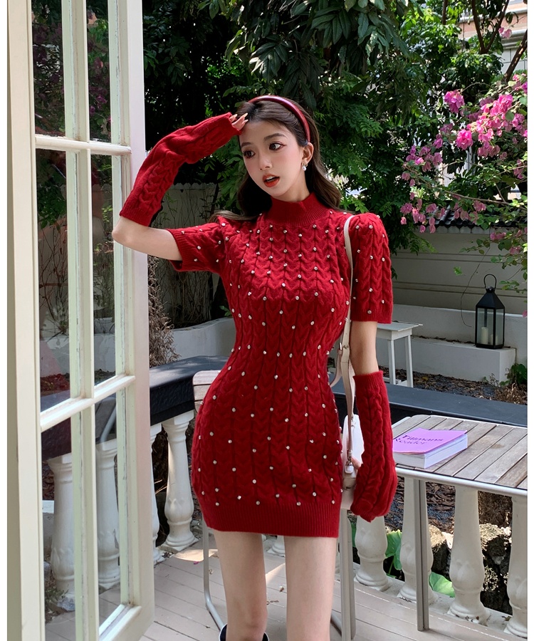 Slim wear T-back rhinestone christmas dress for women