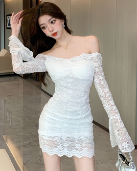 Trumpet sleeves lace slim package hip dress for women