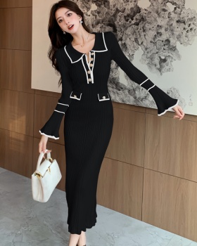 Lapel retro autumn and winter light luxury dress for women